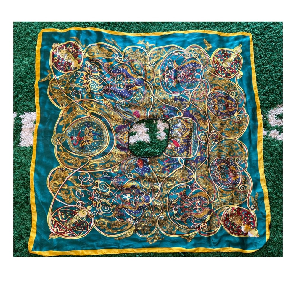 Unbranded Poncho Scarf Womens One Size Teal Gold Excellent Silk Feel Mythical